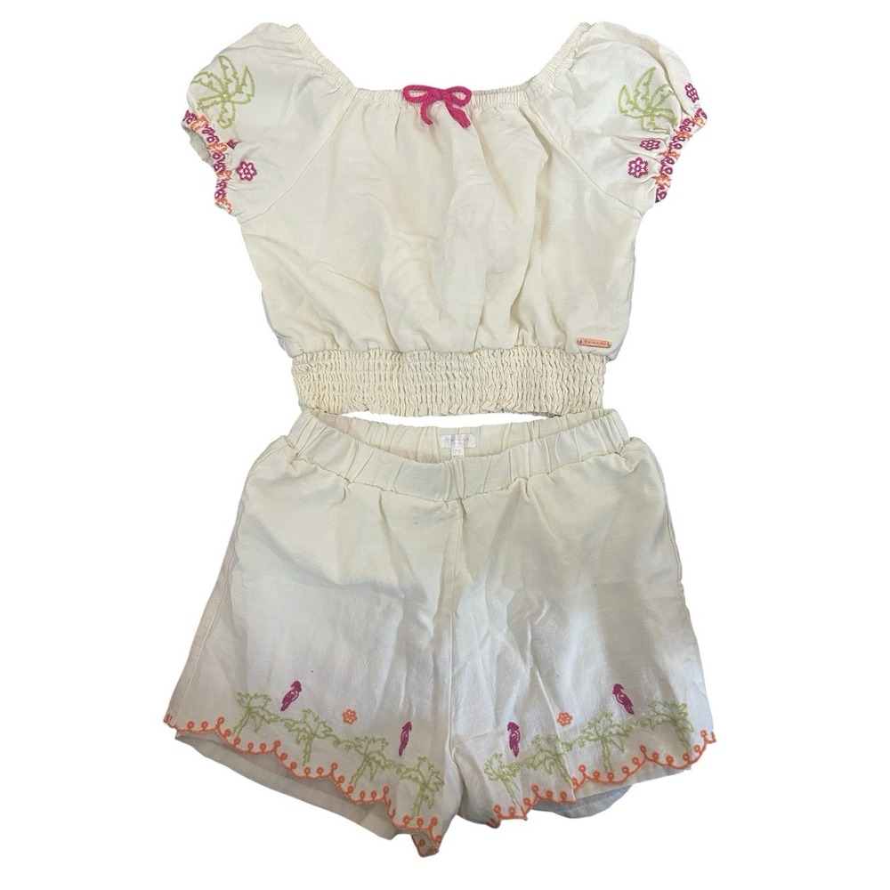 Tahari Girls Embroidered Shorts Set Outfit SZ 7/8 Crop Top & Shorts